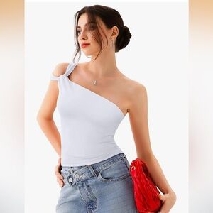 ReoRia White One-Shoulder White Asymmetric Women’s Top